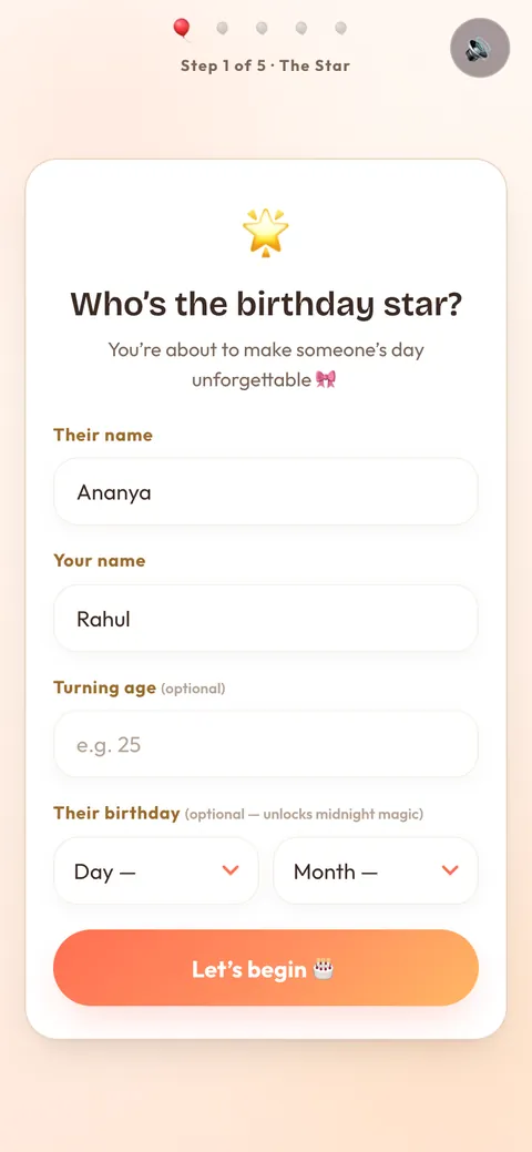 Step one on a phone: their name, your name and their birthday