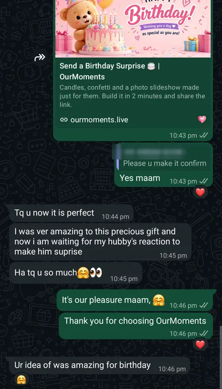 Screenshot of the chat, names hidden